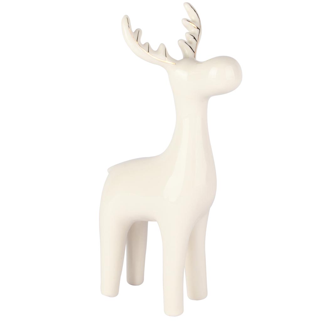 Dekoratief | Rendier staand, wit/goud, porselein, 10x7x19cm | A255739