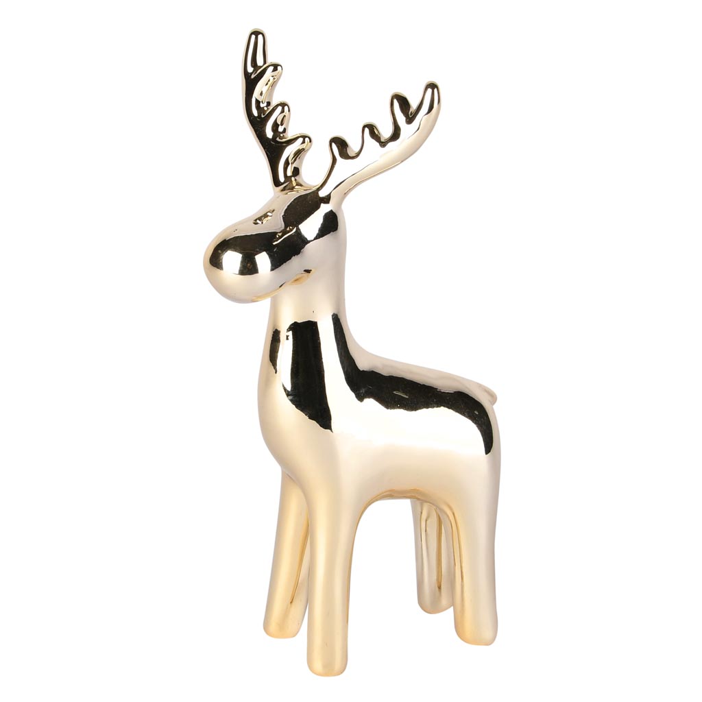 Dekoratief | Rendier staand, goud, porselein, 8x6x15cm | A255741