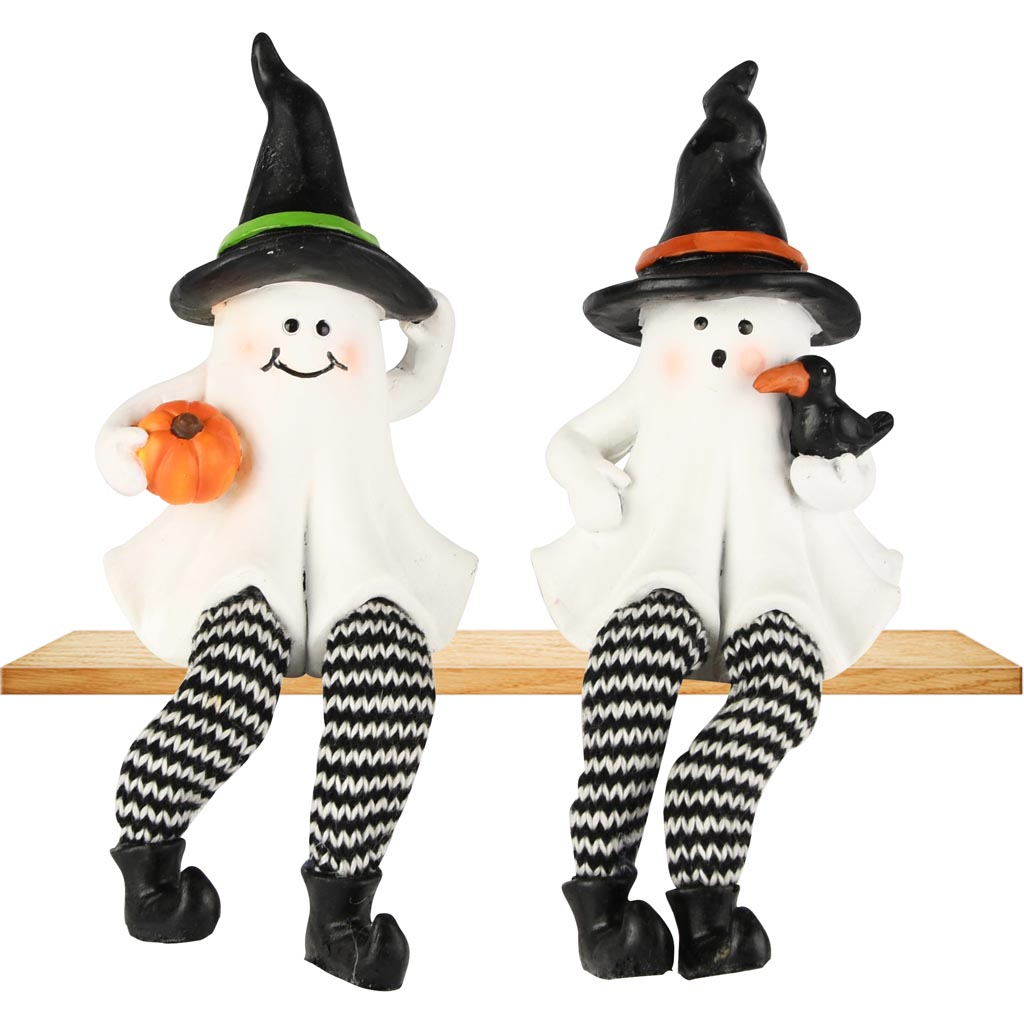 Dekoratief | Spookje m/hangbeentjes, wit/zwart, resina, 8x7x18cm, set van 2 stuks | A255746