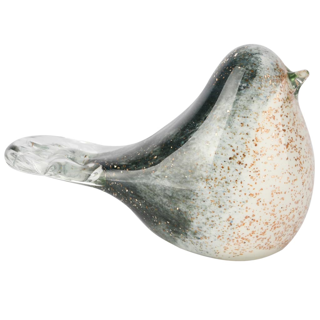 Dekoratief | Vogeltje 'Pico', grijs marbled, glas, 17x8x9cm | A255804