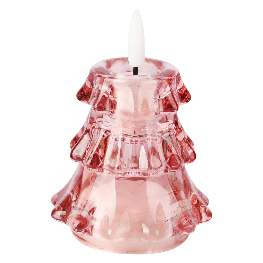 Dekoratief | LED kaarsje 'Tree', roze, glas, 7x7x10cm | A255812