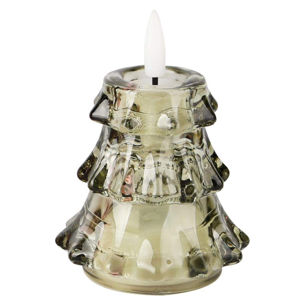Dekoratief | LED kaarsje 'Tree', groen, glas, 7x7x10cm | A255813