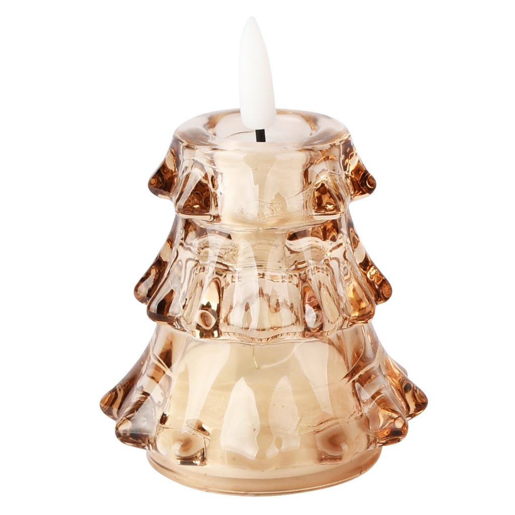 Dekoratief | LED kaarsje 'Tree', bruin, glas, 7x7x10cm | A255817
