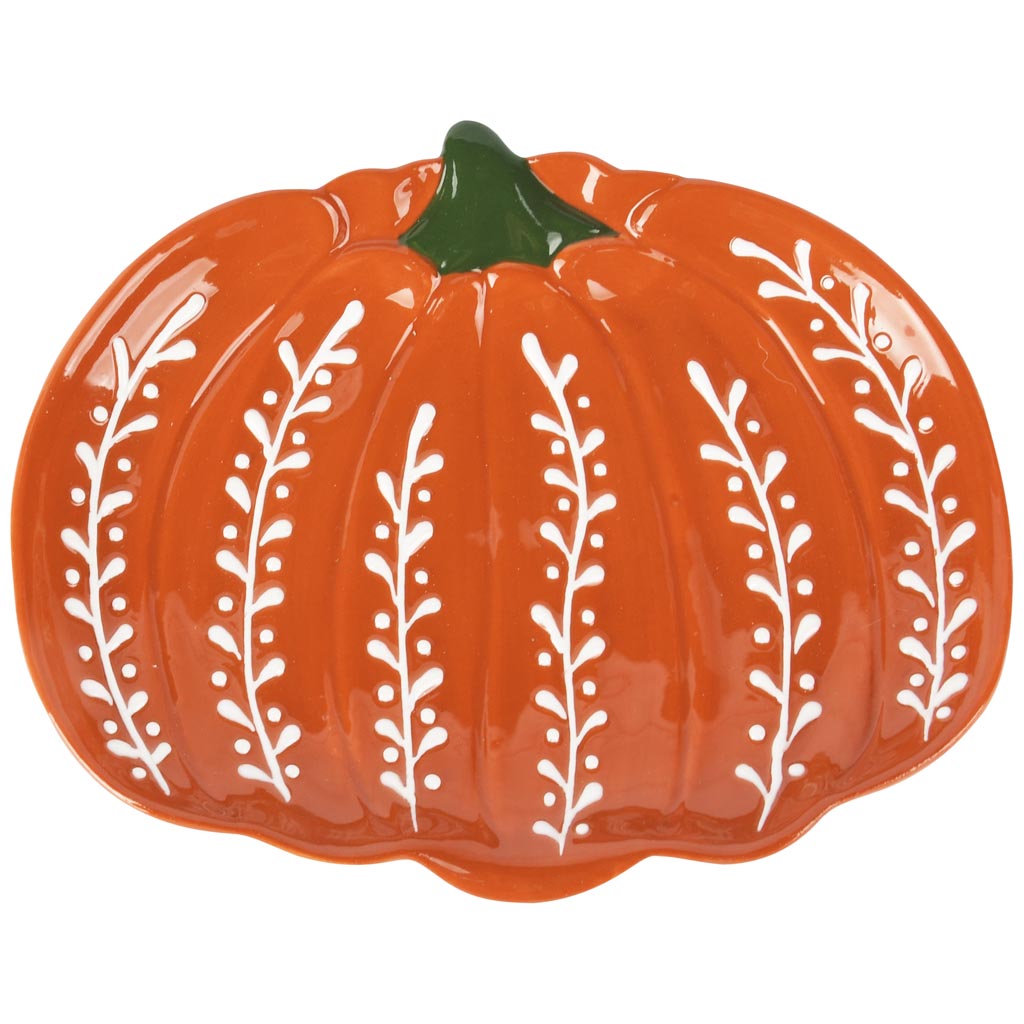 Dekoratief | Schaaltje pompoen, oranje/groen, keramiek, 15x13x2cm | A255842
