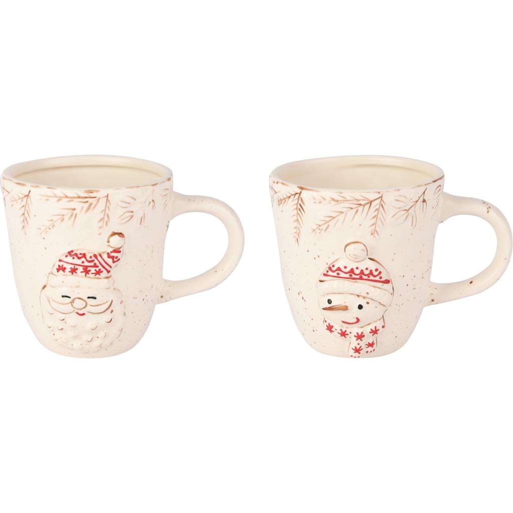 Dekoratief | Mok 'Santa/Snowman', wit/rood, keramiek, 15x11x11cm, set van 2 stuks | A255847