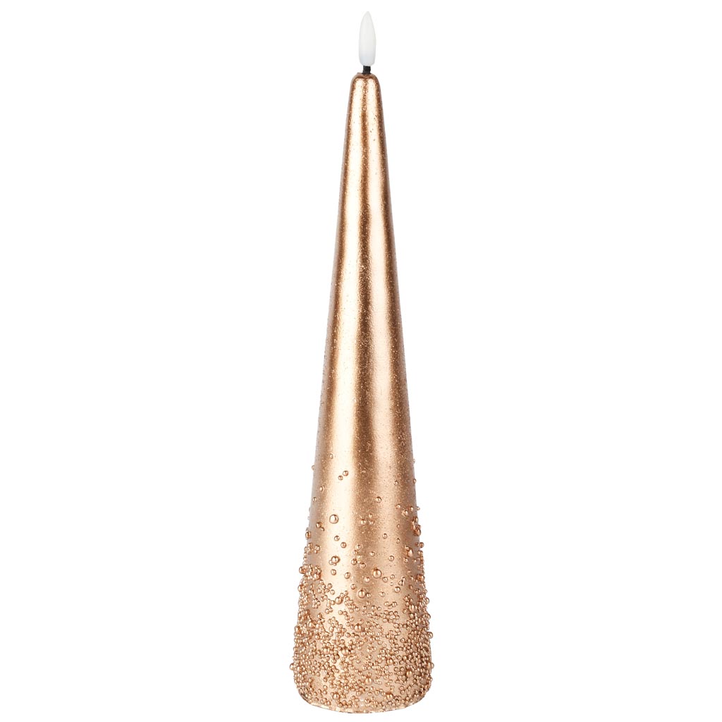 Dekoratief | Kegelkaars m/pareltjes, goud, LED, 30cm | A255932