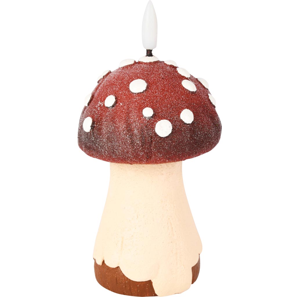 Dekoratief | Kaars 'Mushroom', rood/wit, LED, 12cm | A255935