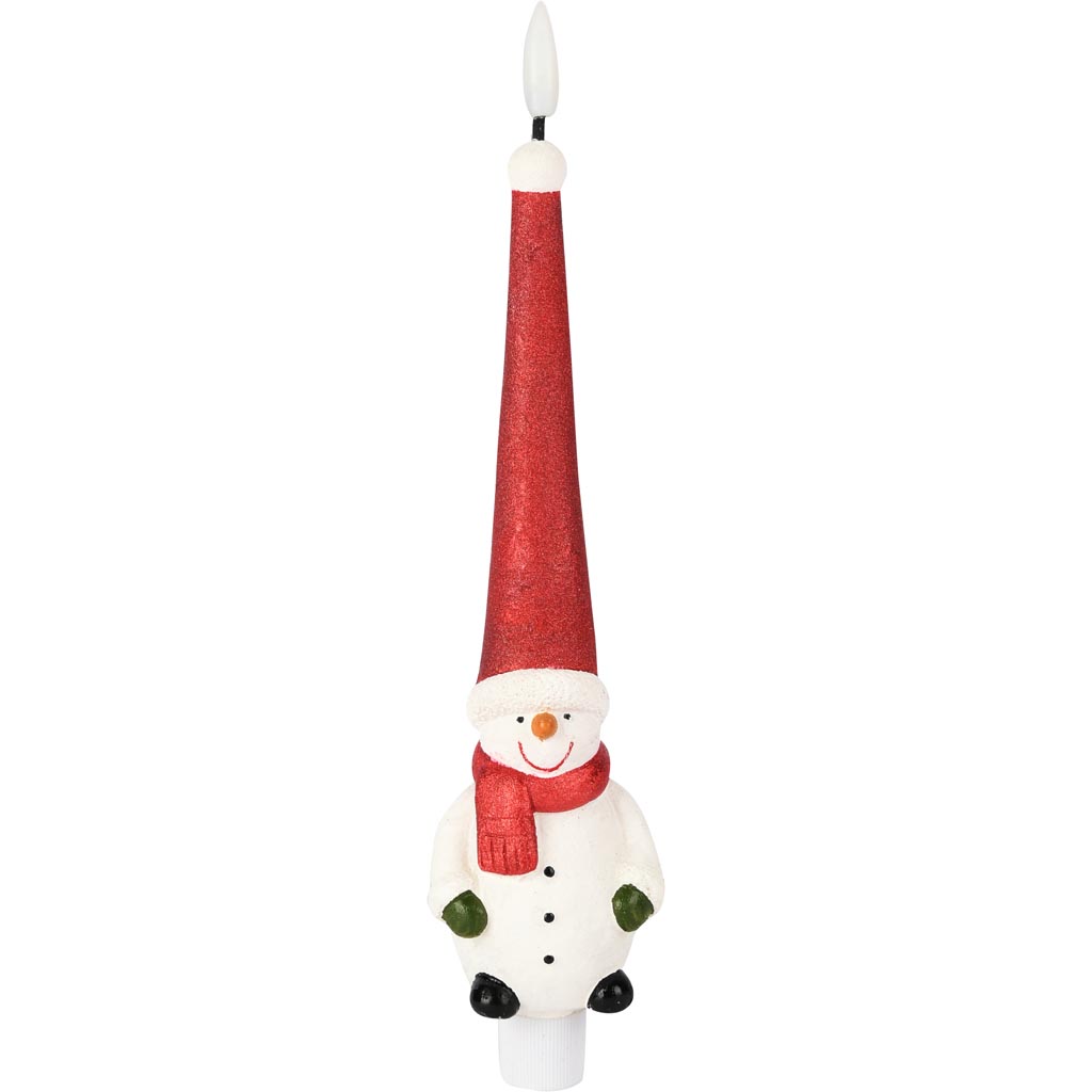 Dekoratief | Kaars 'Snowman', wit/rood, LED, 25cm | A255941