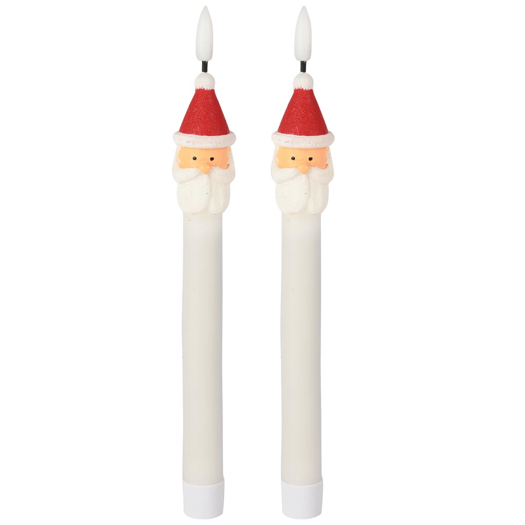 Dekoratief | Box 2 kaarsen 'Santa', wit/rood, LED, 2x2x25cm | A255944