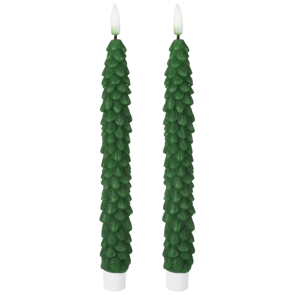 Dekoratief | Box 2 kaarsen 'Christmas Tree', groen, LED, 3x3x25cm | A255946