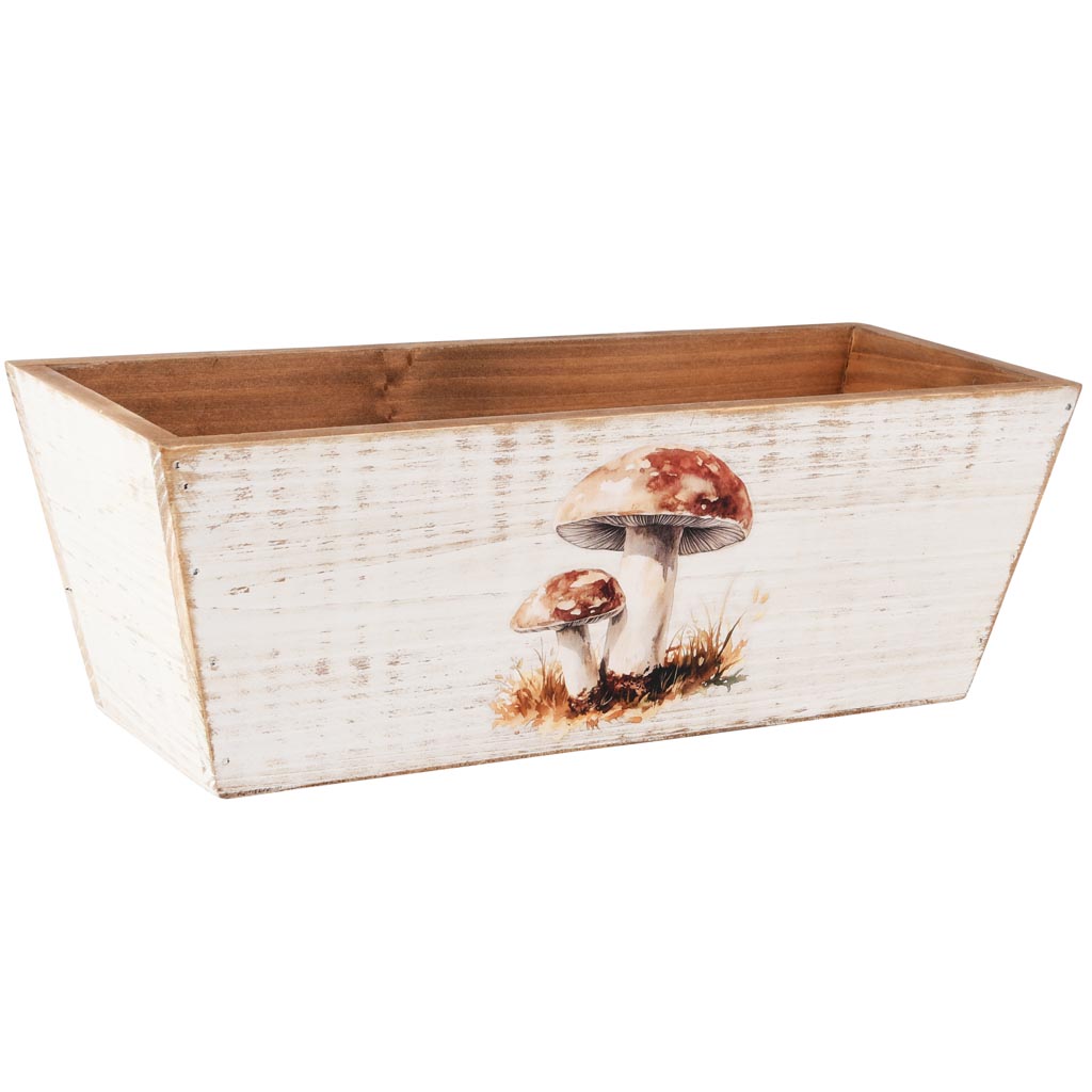 Dekoratief | Bakje m/paddenstoelen, naturel/wit, hout, 31x11x10cm | A255957