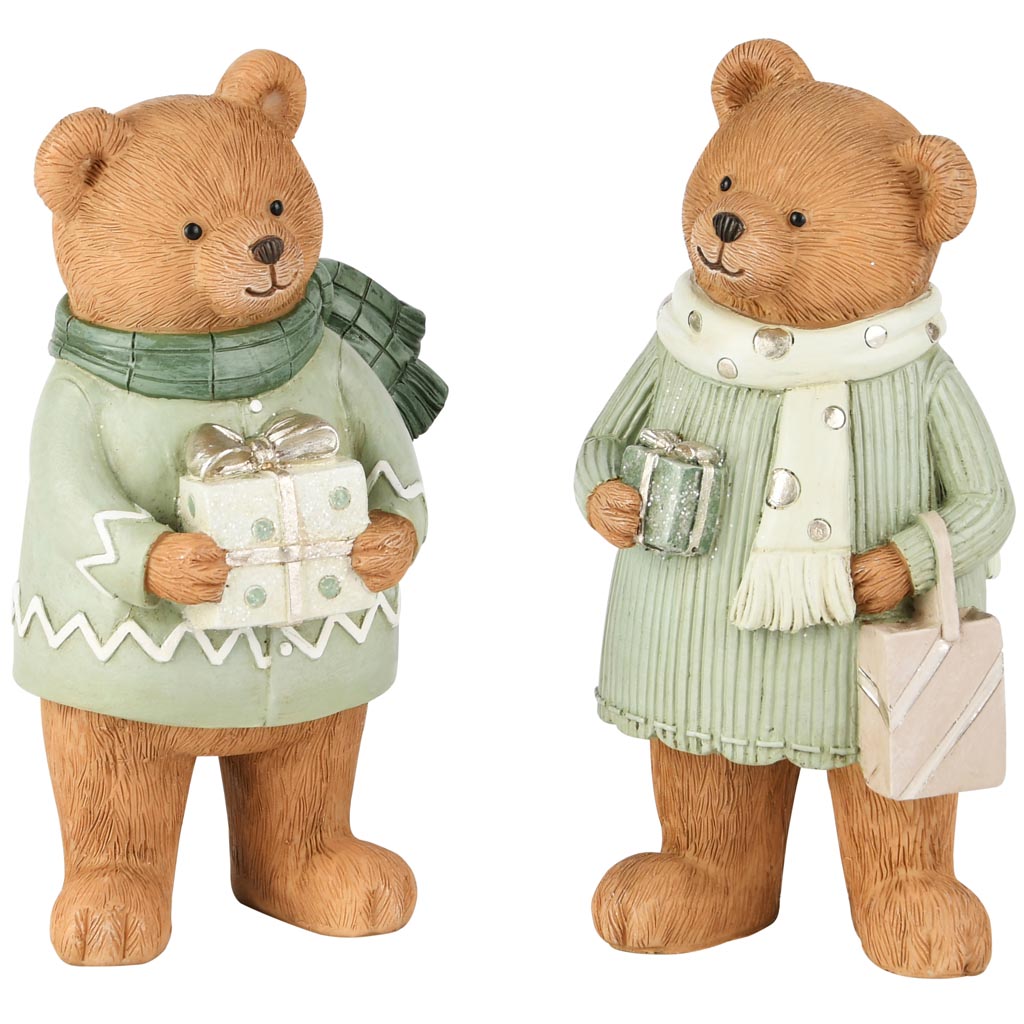 Dekoratief | Beertje staand m/cadeautje, resina, 9x8x16cm, set van 2 stuks | A255965