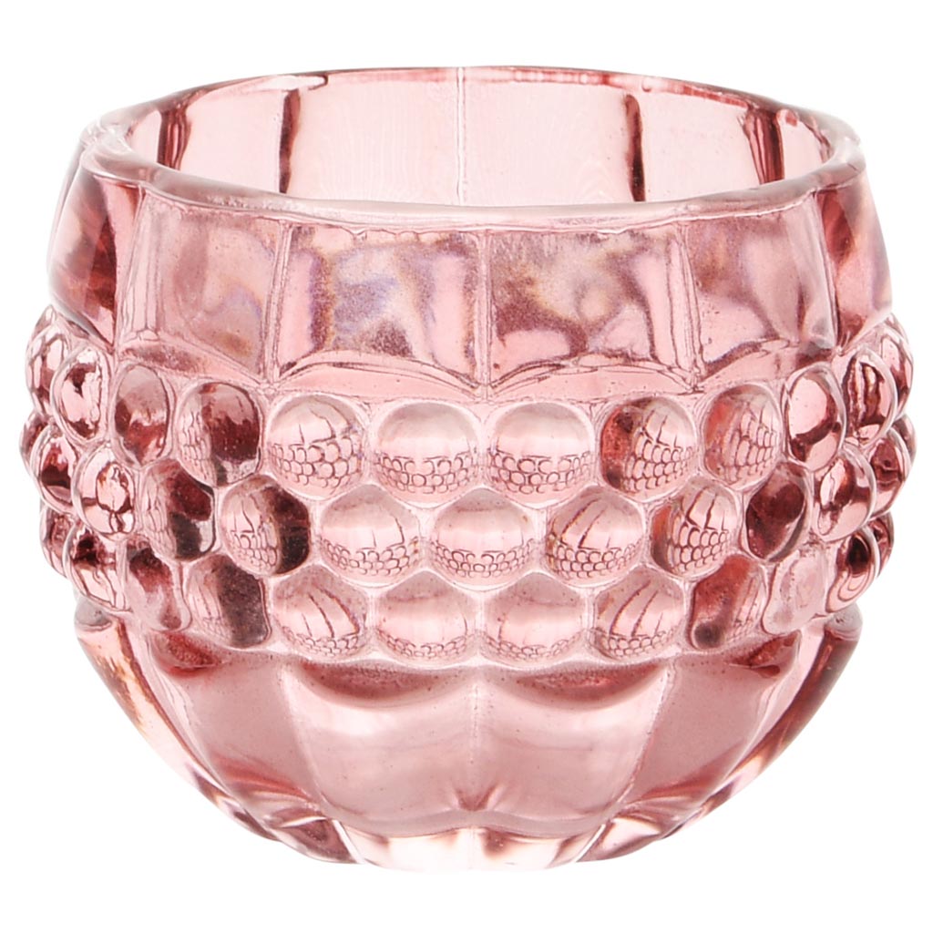 Dekoratief | Theelichthouder 'Bulbs', roze/transparant, glas, 8x8x6cm | A255983