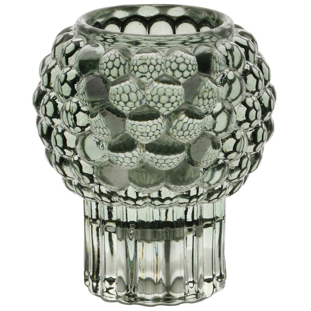 Dekoratief | Theelichthouder op voet 'Bulbs', groen, glas, 8x8x9cm | A255984