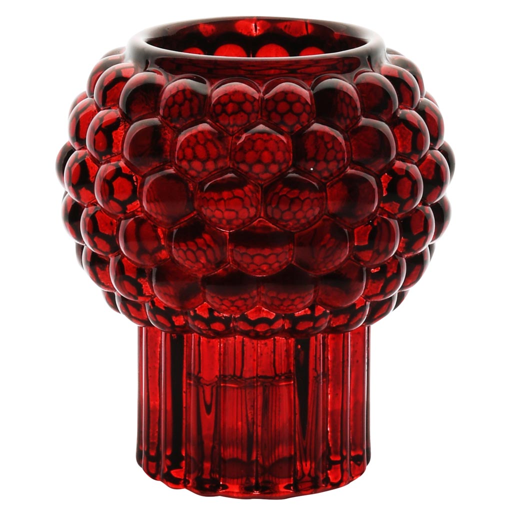 Dekoratief | Theelichthouder op voet 'Bulbs', rood, glas, 8x8x9cm | A255986