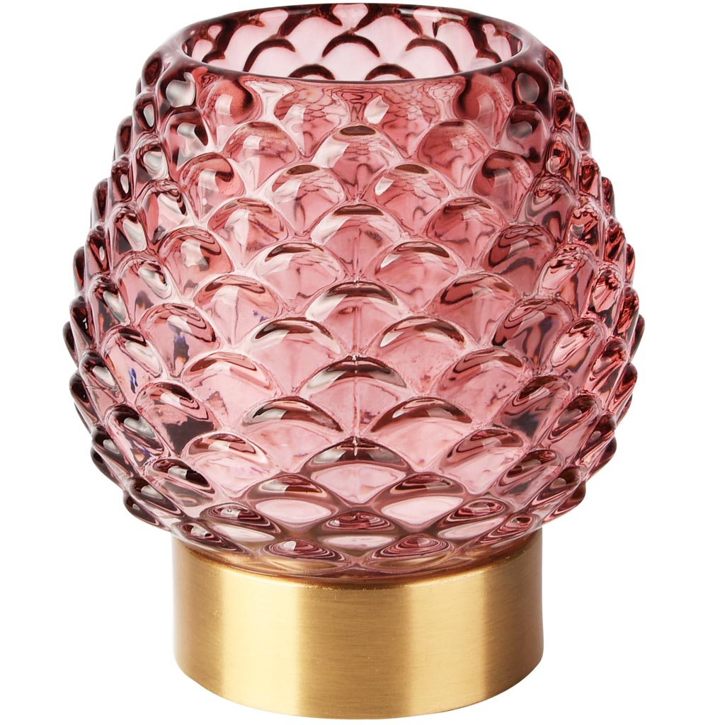 Dekoratief | Theelichthouder 'Scales', roze/goud, glas/metaal, 10x10x11cm | A255989
