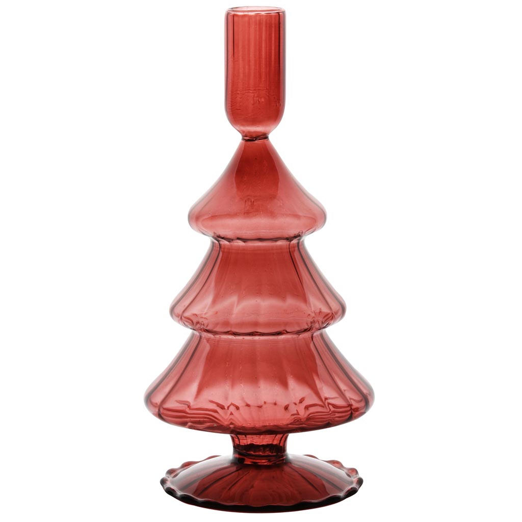 Dekoratief | Kaarsenhouder 'Tree', rood, glas, 11x11x21cm | A255995