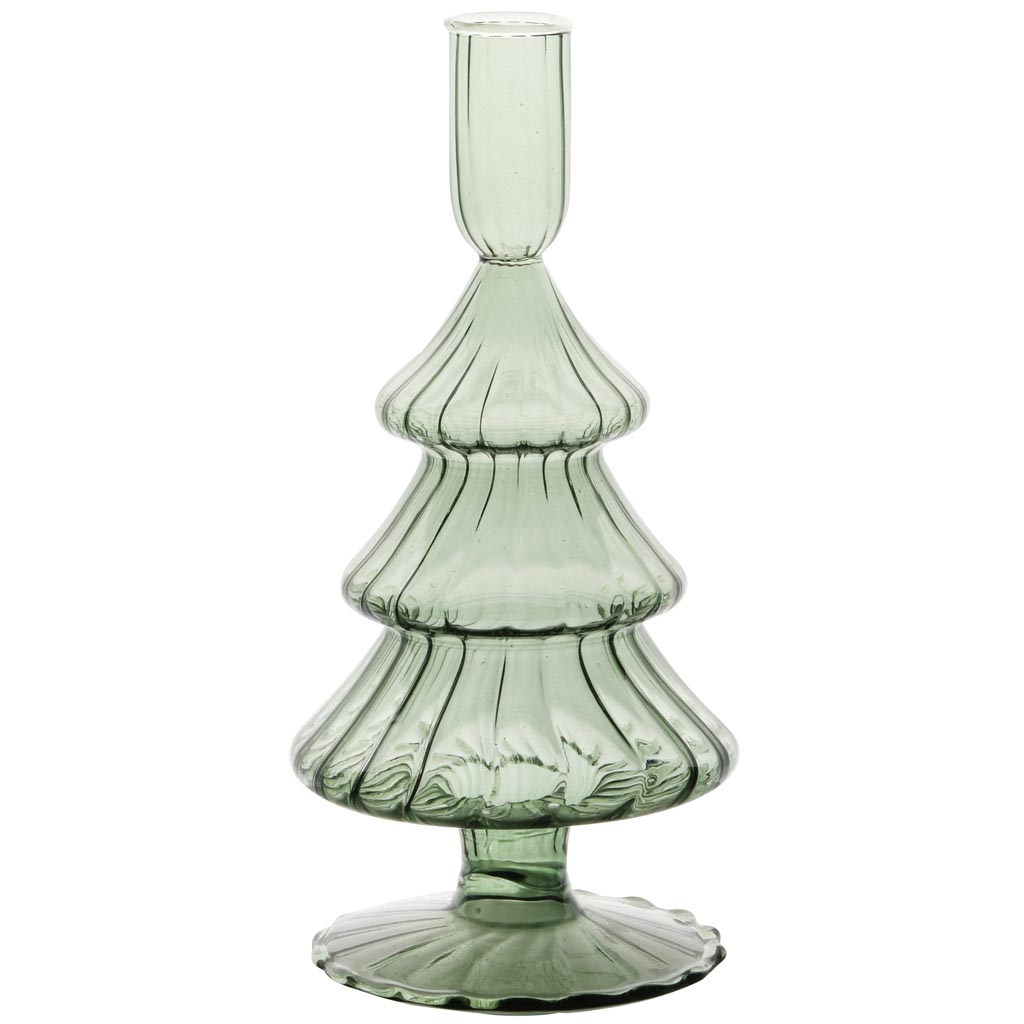 Dekoratief | Kaarsenhouder 'Tree', groen, glas, 11x11x21cm | A255996