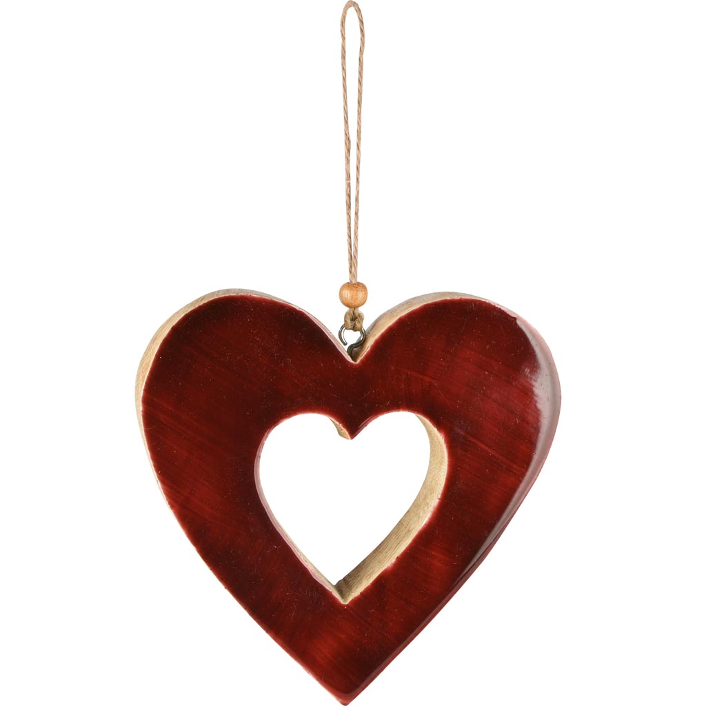 Dekoratief | Hanger hart, bordeaux/naturel, hout/email, 14x2x14cm | A258008