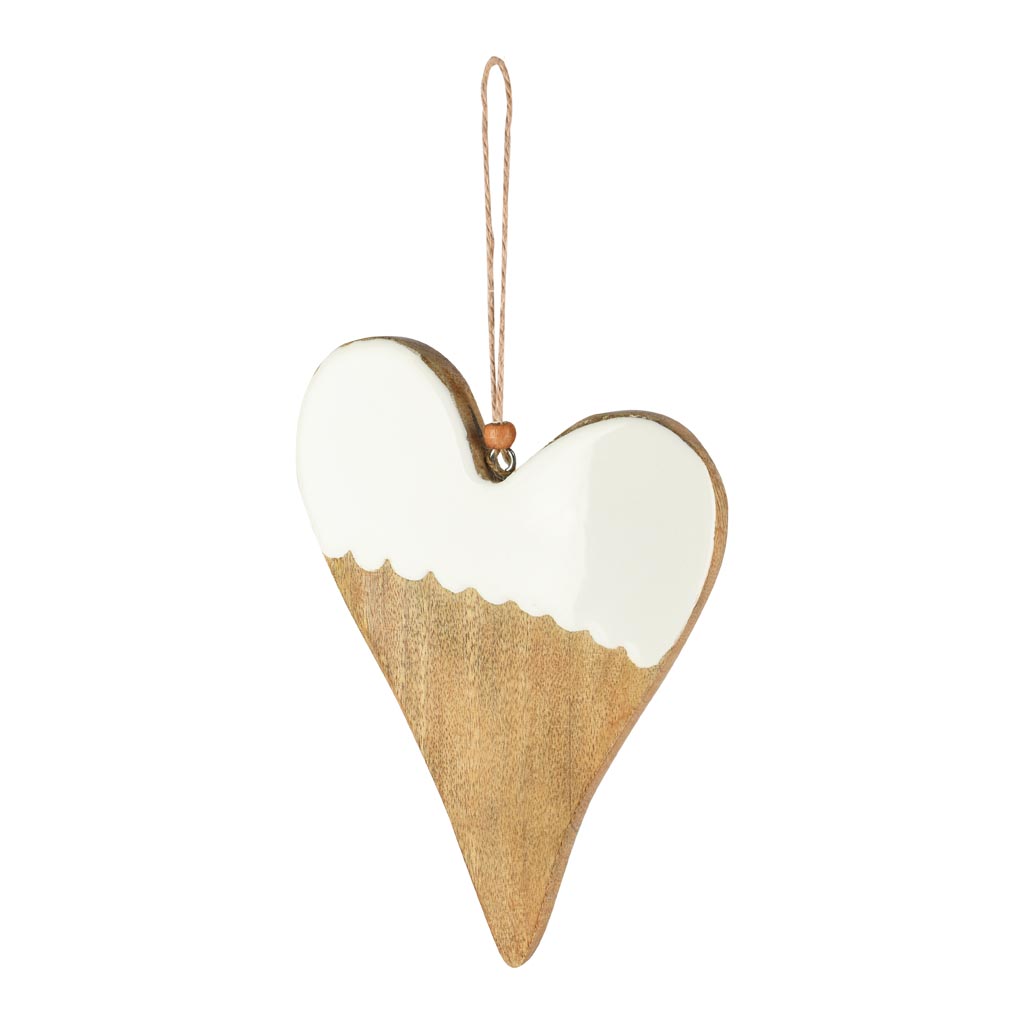 Dekoratief | Hanger hart, naturel/wit, hout/email, 11x2x15cm | A258014