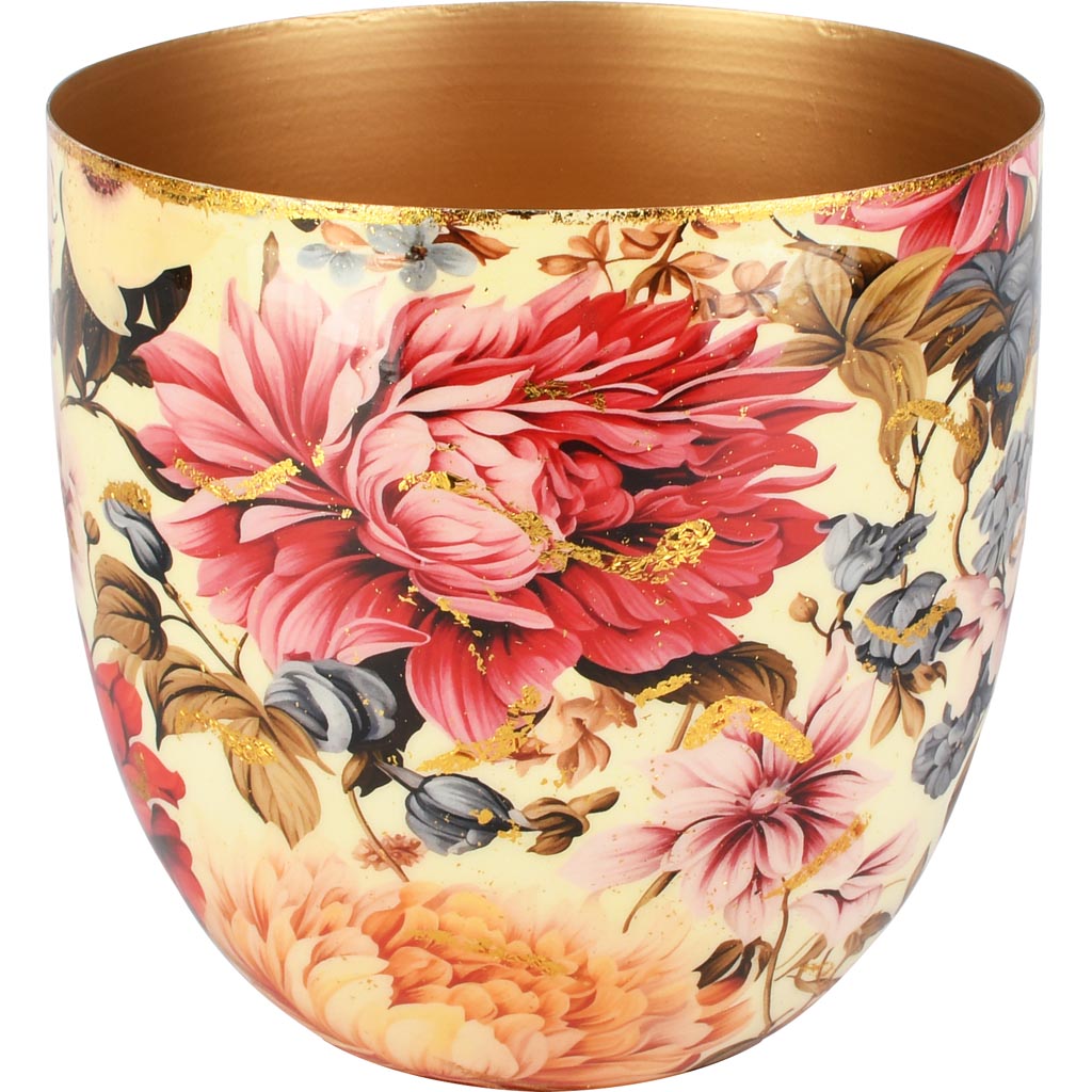 Dekoratief | Bloempot 'Blooming Bouquet', wit/goud, metaal, 17x17x18cm | A258055