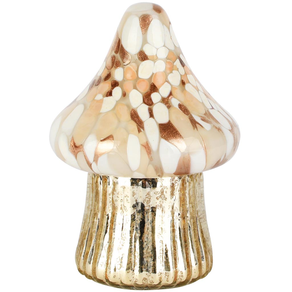 Dekoratief | Paddenstoel geurkaars 'Brushed Copper White', glas/wax, 11x11x16cm | A258076