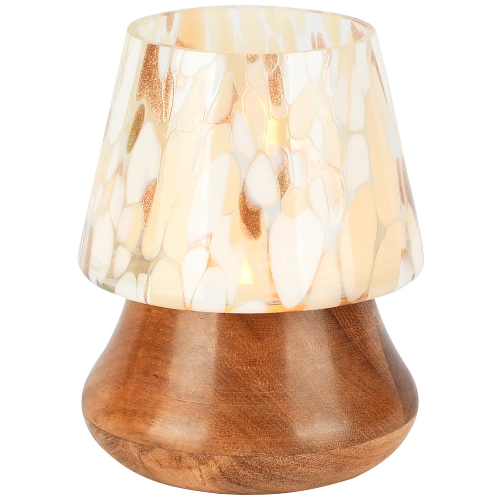 Dekoratief | Lampje geurkaars 'Brushed Copper White', glas/hout/wax, 10x10x13cm | A258081