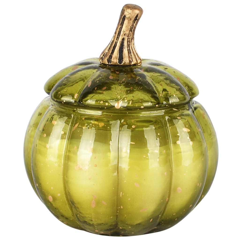 Dekoratief | Pompoen geurkaars 'Sprinkle Green', glas/wax, 15x15x15cm | A258083