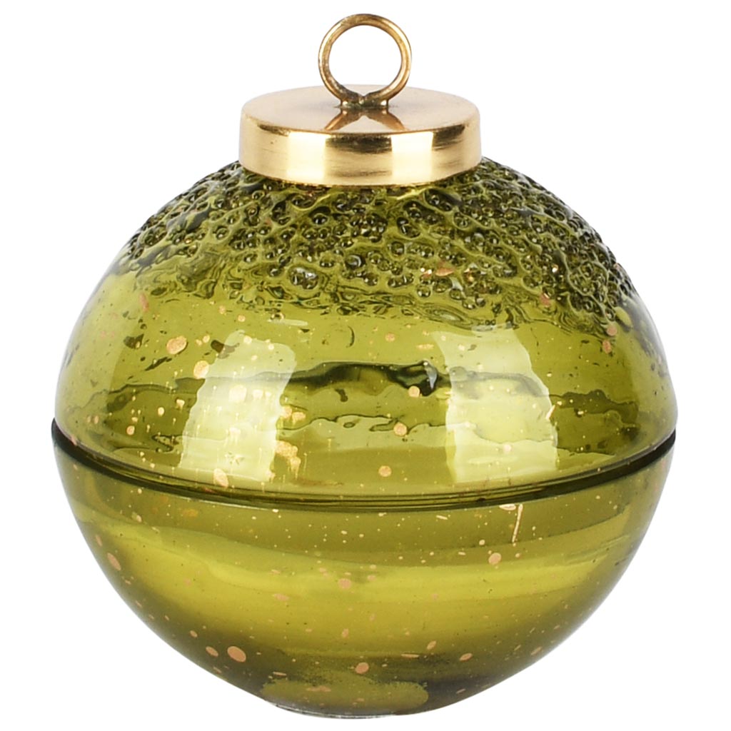 Dekoratief | Kerstbal geurkaars 'Sprinkle Green', glas/wax, 9x9x8cm | A258084