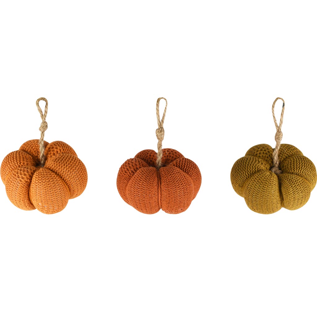 Dekoratief | Hanger pompoentje, oranje/rood/groen, stof, 4x4x8cm, set van 3 stuks | A258112