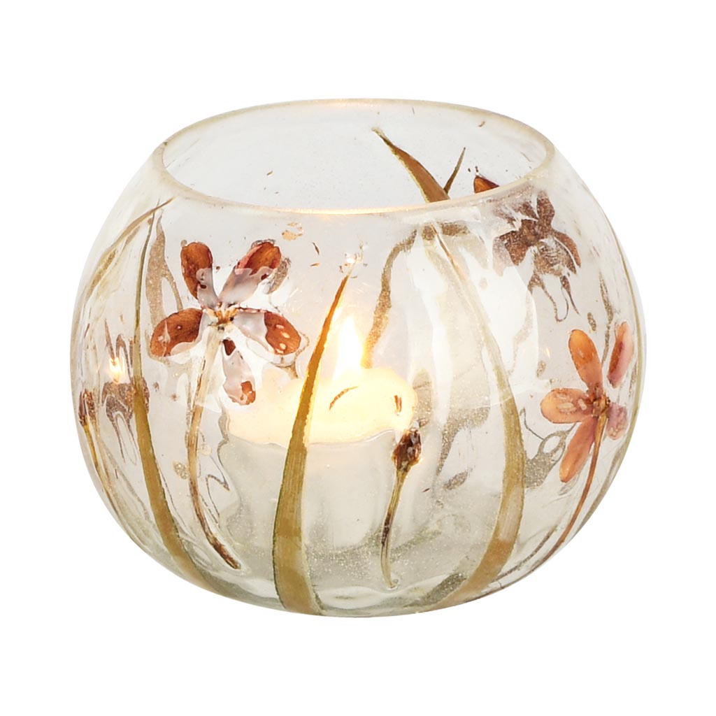 Dekoratief | Theelichthouder 'Indian Summer', transparant, glas, 9x9x8cm | A258115