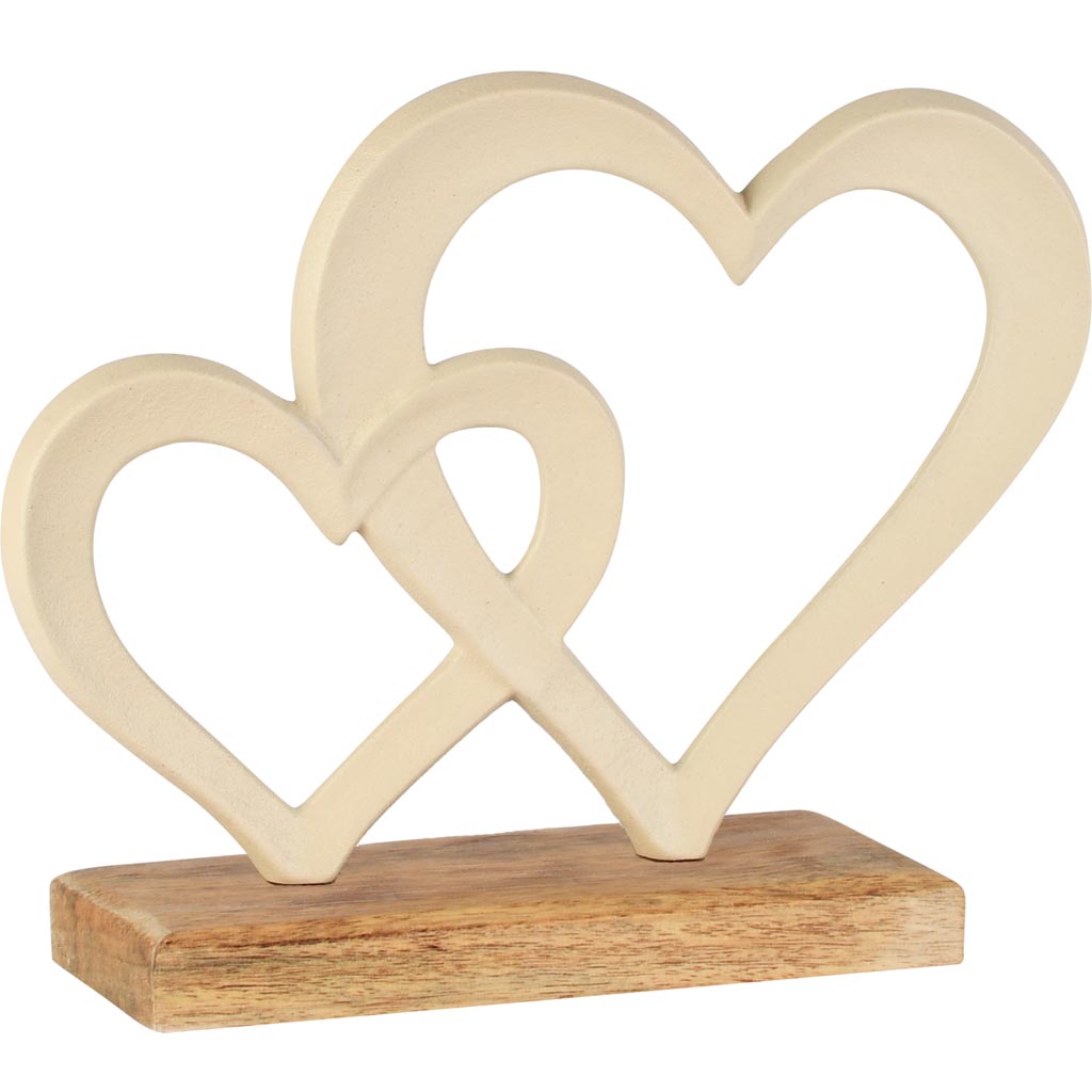 Dekoratief | Deco harten op voet, cr?me, aluminium/hout, 20x5x16cm | A258141