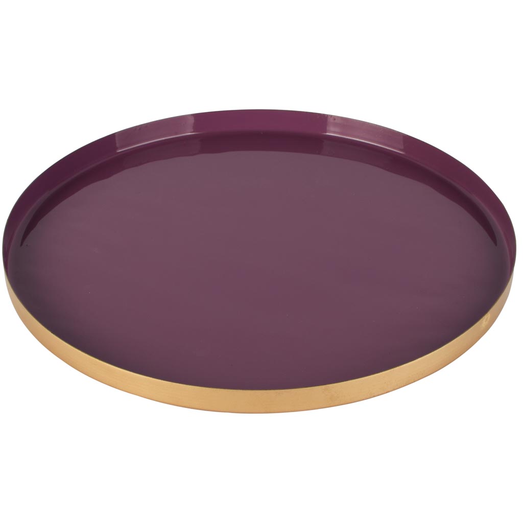 Dekoratief | Dienblad rond, paars/goud, metaal, 26x26x2cm | A258157