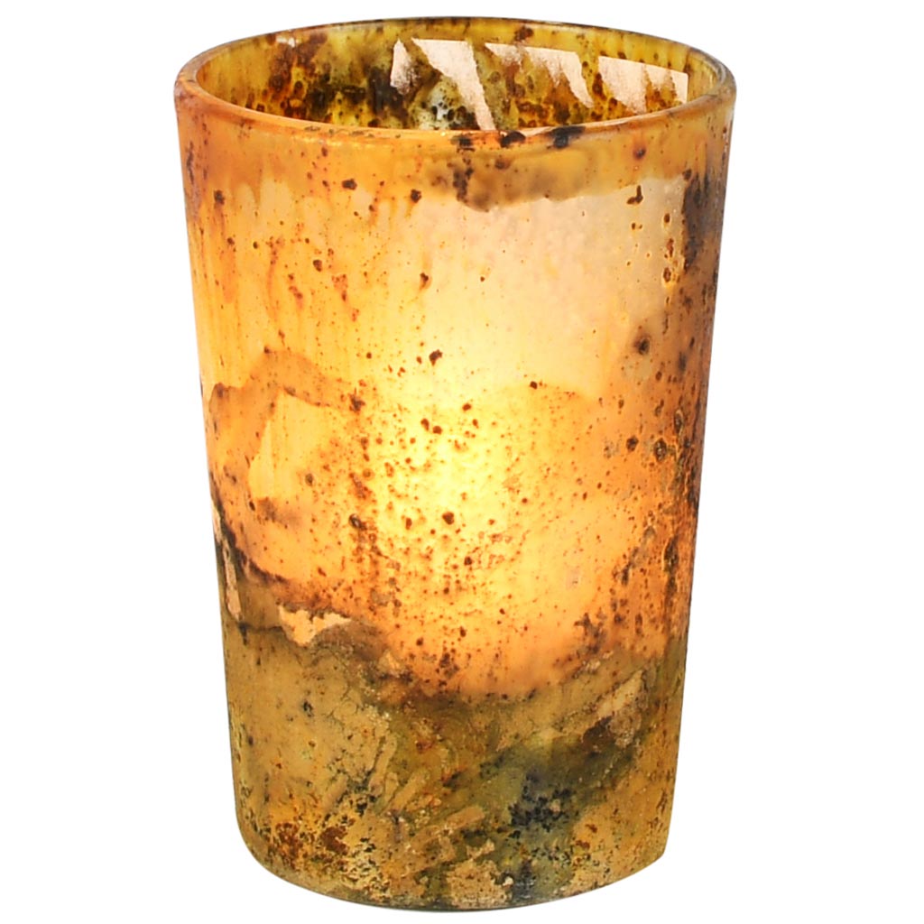 Dekoratief | Theelichthouder 'Rustic Rush', glas, 6x6x9cm | A258177