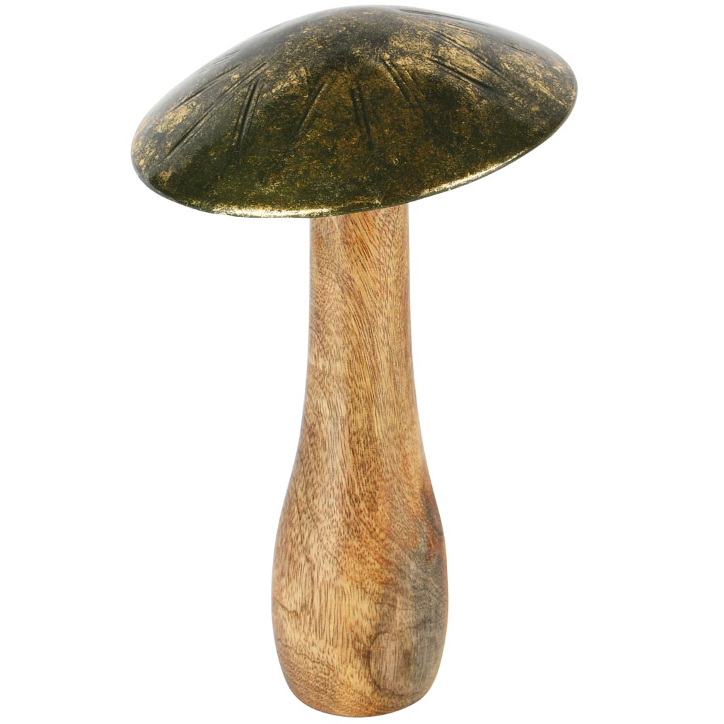 Dekoratief | Paddenstoel 'Green Smudge', hout, 14x14x25cm | A258201