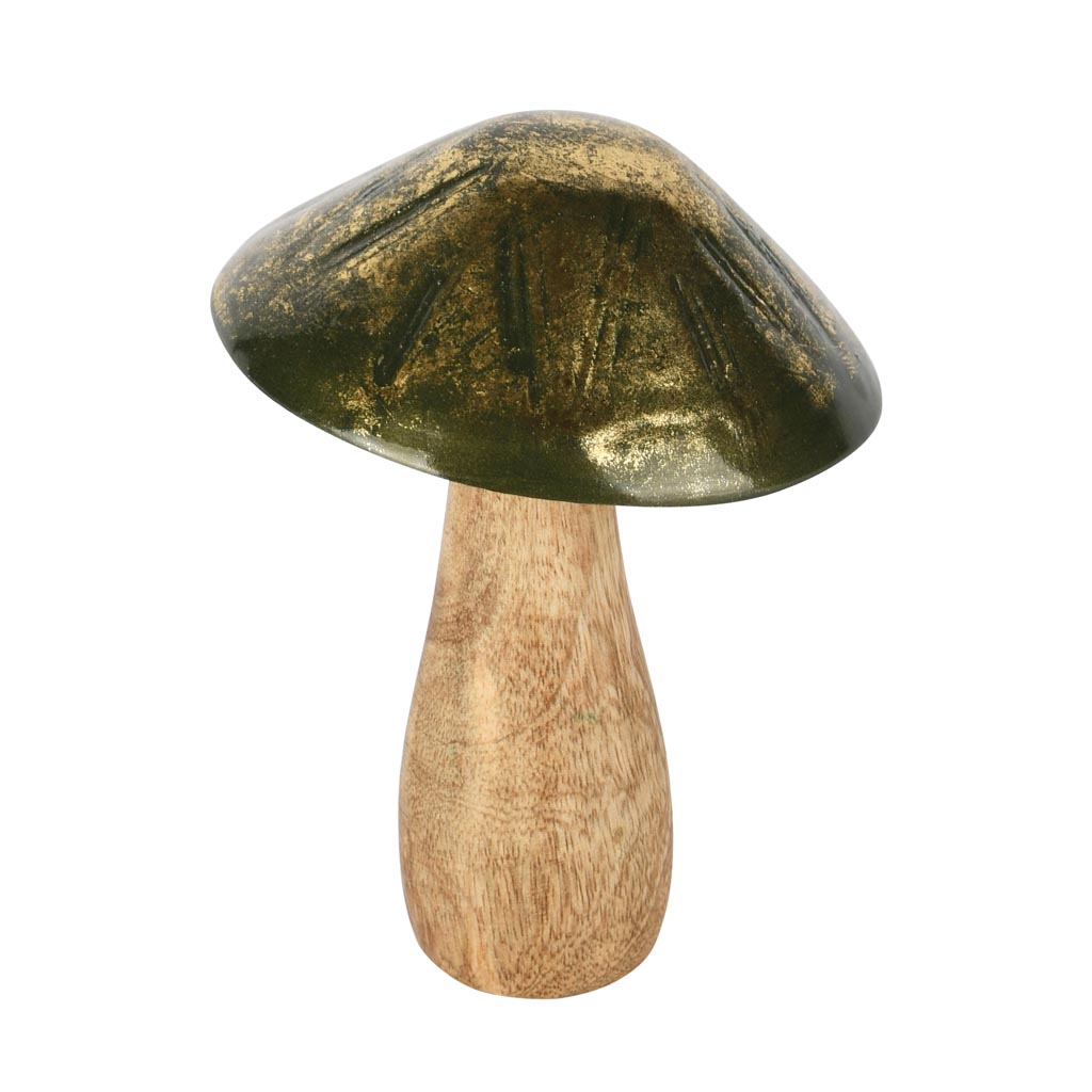 Dekoratief | Paddenstoel 'Green Smudge', hout, 10x10x14cm | A258202