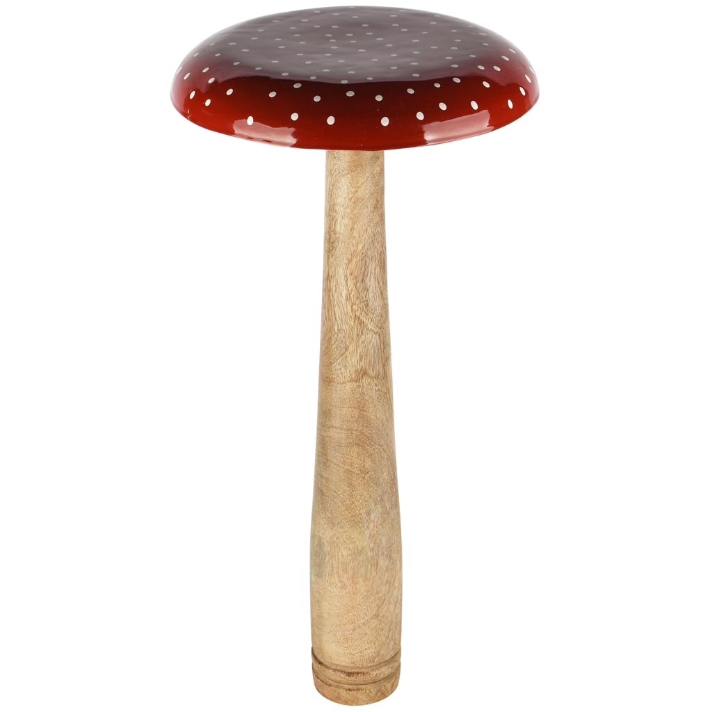 Dekoratief | Paddenstoel m/stippen, rood/wit, hout, 25x25x55cm | A258203