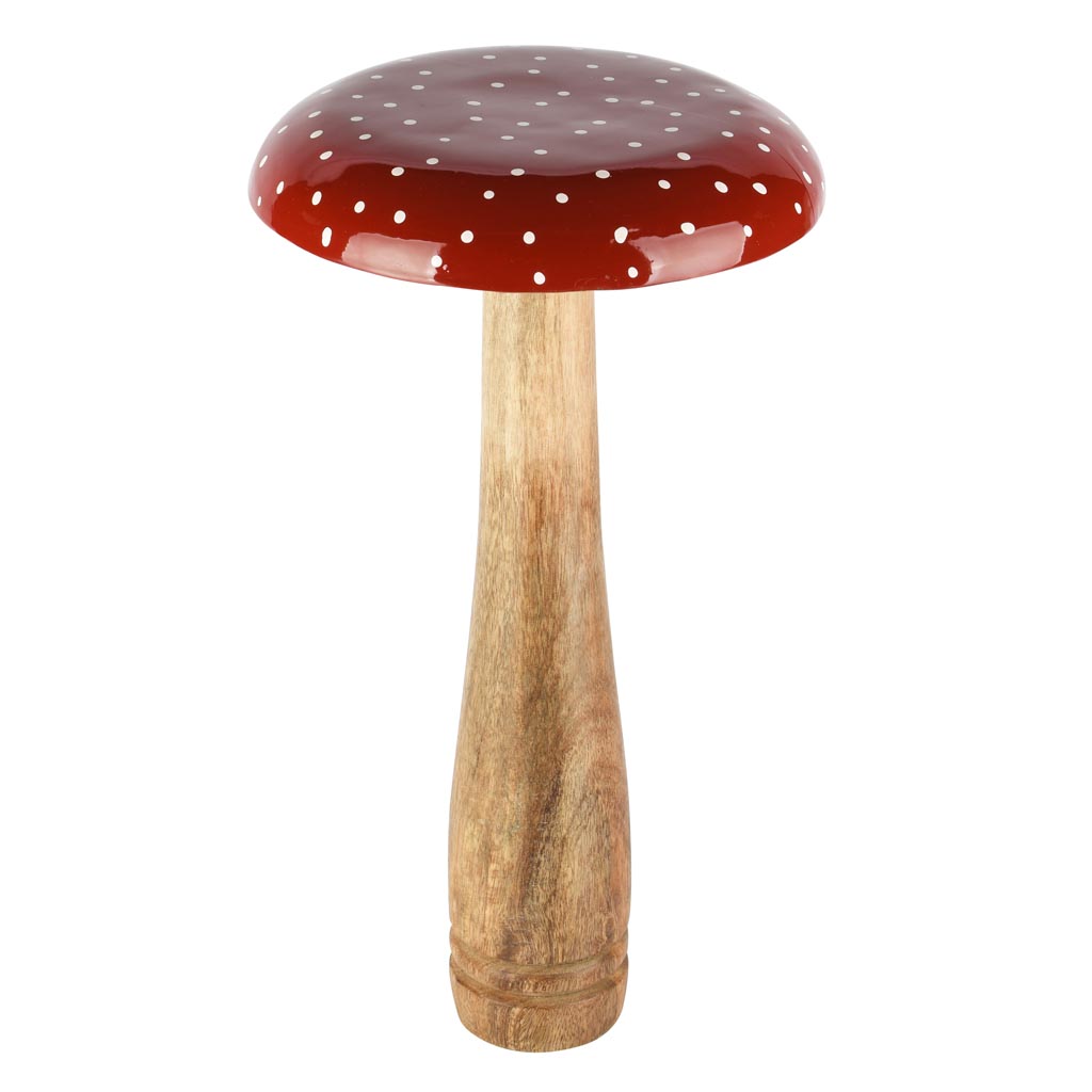 Dekoratief | Paddenstoel m/stippen, rood/wit, hout, 20x20x40cm | A258204