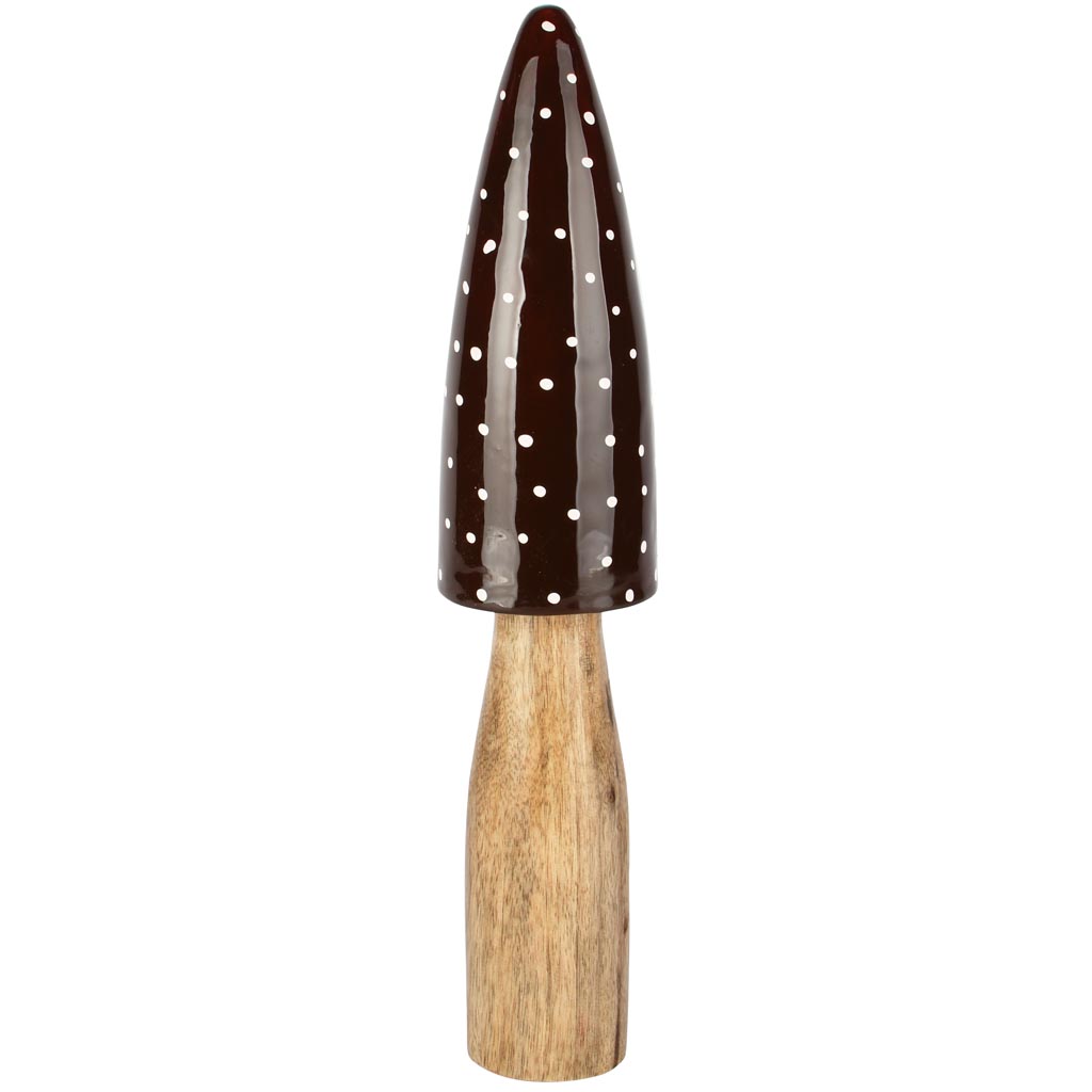 Dekoratief | Paddenstoel m/stippen, bruin/wit, hout, 9x9x35cm | A258221