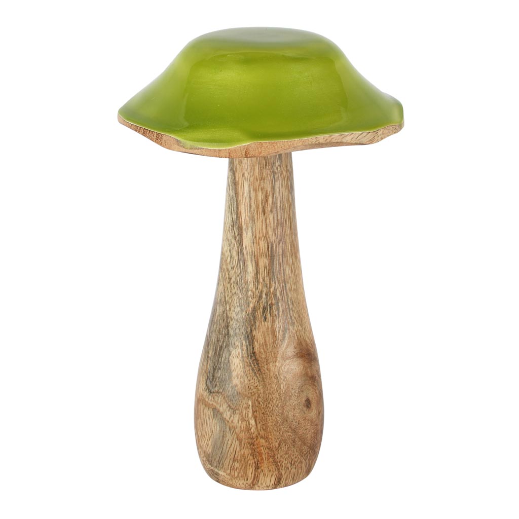 Dekoratief | Paddenstoel, groen/naturel, hout/email, 12x12x21cm | A258232