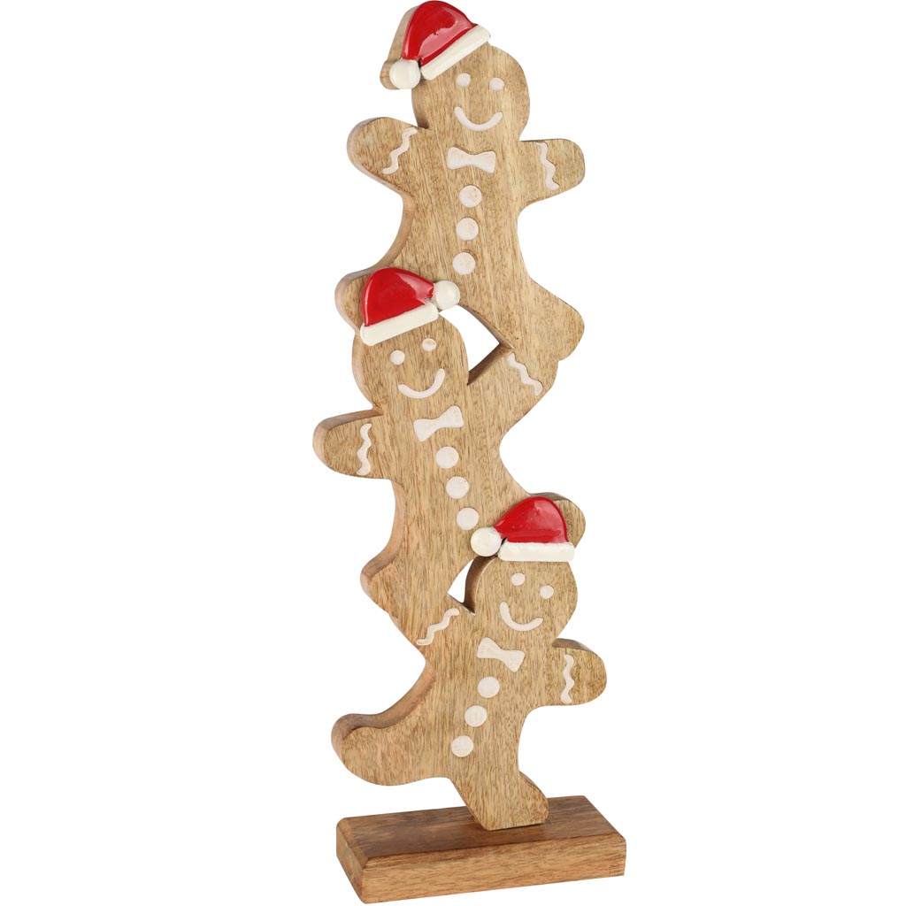 Dekoratief | Trio stapel cookies, naturel/wit/rood, hout, 14x7x42cm | A258304