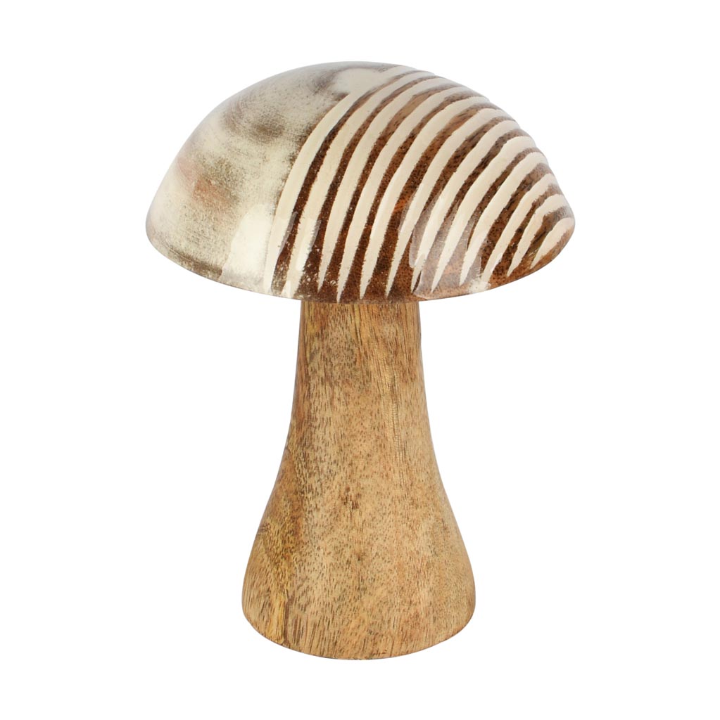 Dekoratief | Paddenstoel, naturel/wit, hout, 11x11x14cm | A258309