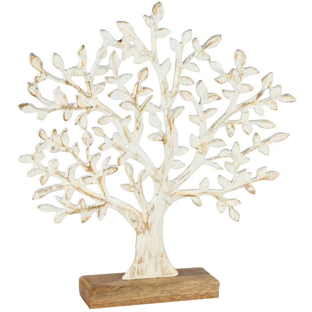 Dekoratief | Deco boompje op voet, wit/goud, hout/metaal, 30x5x32cm | A258311