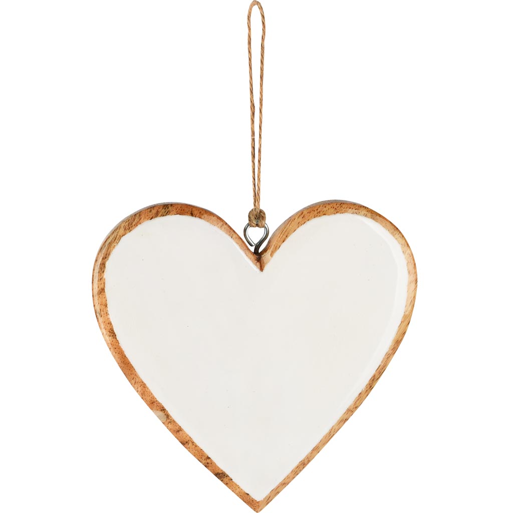Dekoratief | Hanger hart, wit/naturel, hout/email, 13x1x13cm | A258317