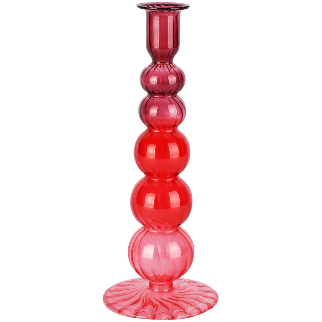 Dekoratief | Kaarsenhouder, rood/transparant, glas, 9x9x23cm | A258349