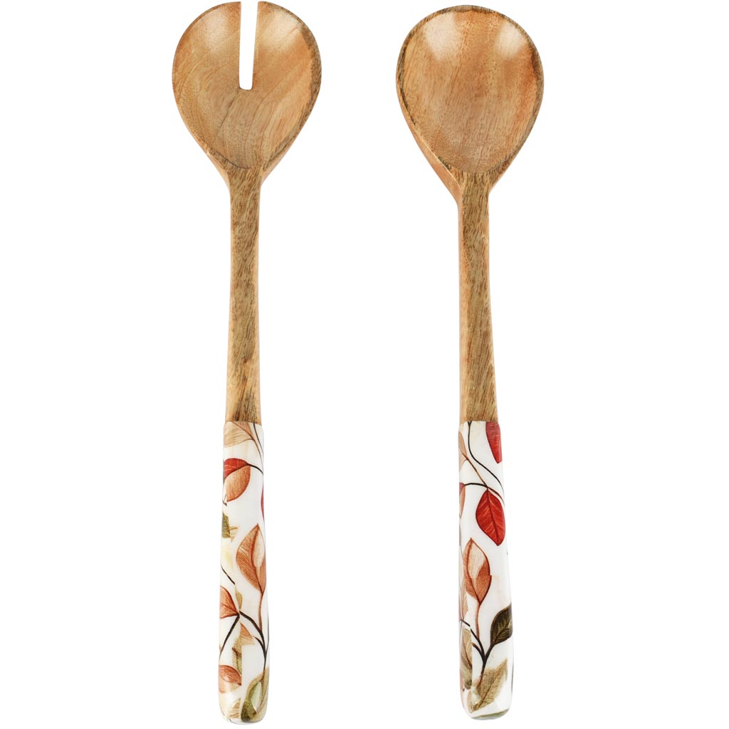 Dekoratief | Slabestek 'Leaf Life', naturel, hout, 28x6x3cm, set van 2 stuks | A258416