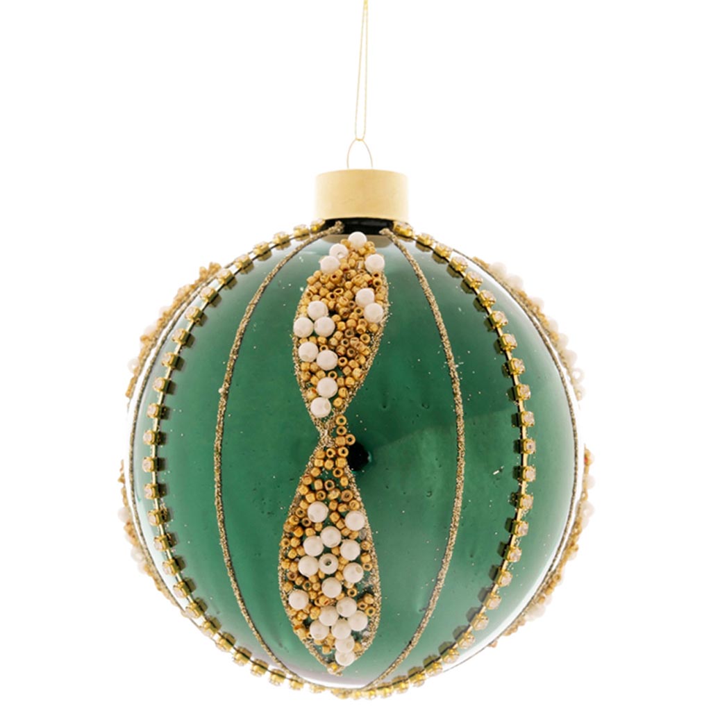 Dekoratief | Hanger bal m/kralen, groen, glas, 8cm | A259007