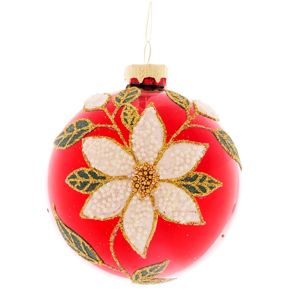 Dekoratief | Hanger bal m/kerstbloem, rood, glas, 8x8x8cm | A259019