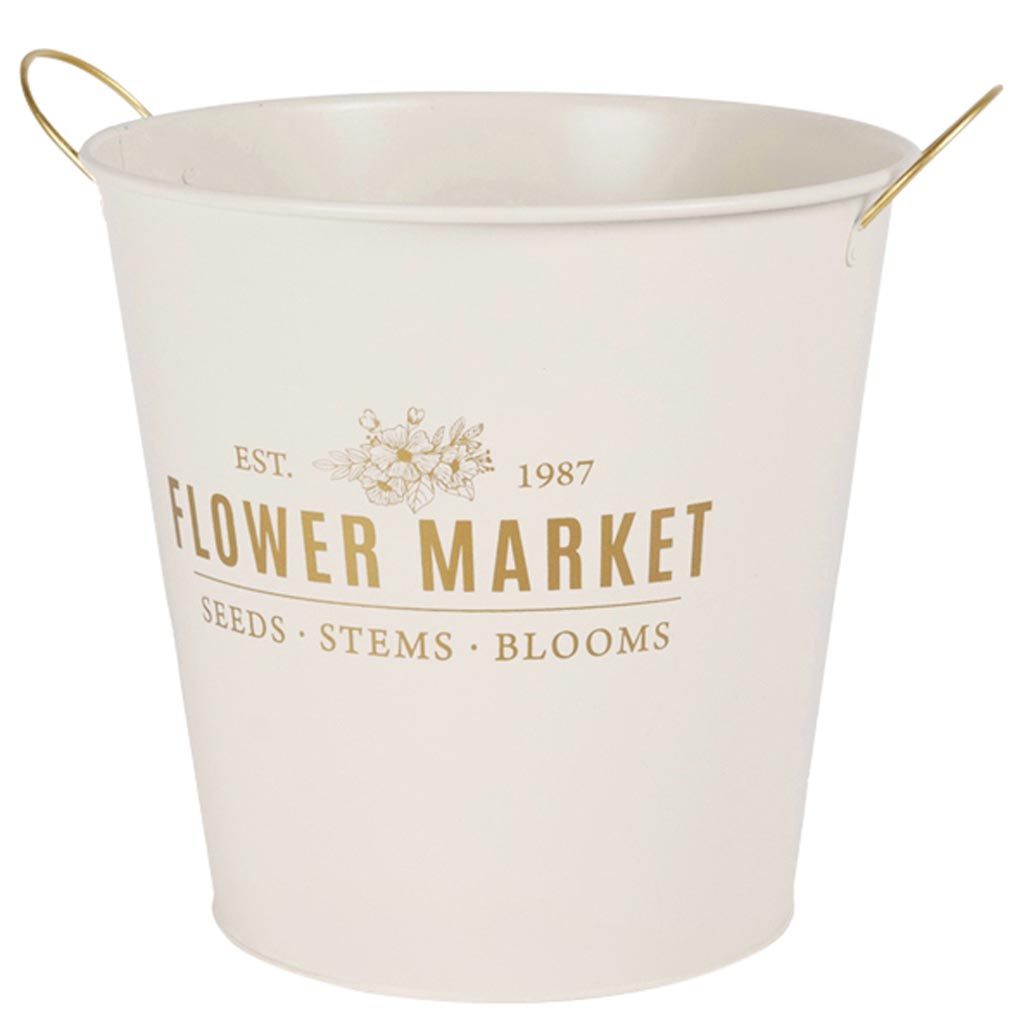 Dekoratief | Bloempot m/handvaten 'Flower Market', wit, metaal, 13x13x12cm | A259024