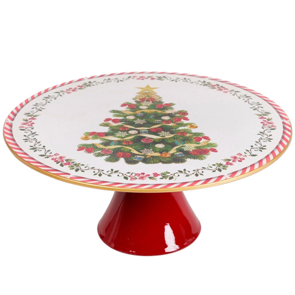 Dekoratief | Taartschotel op voet 'Christmas Tree', rood, PVC, 33x33x14cm | A259029